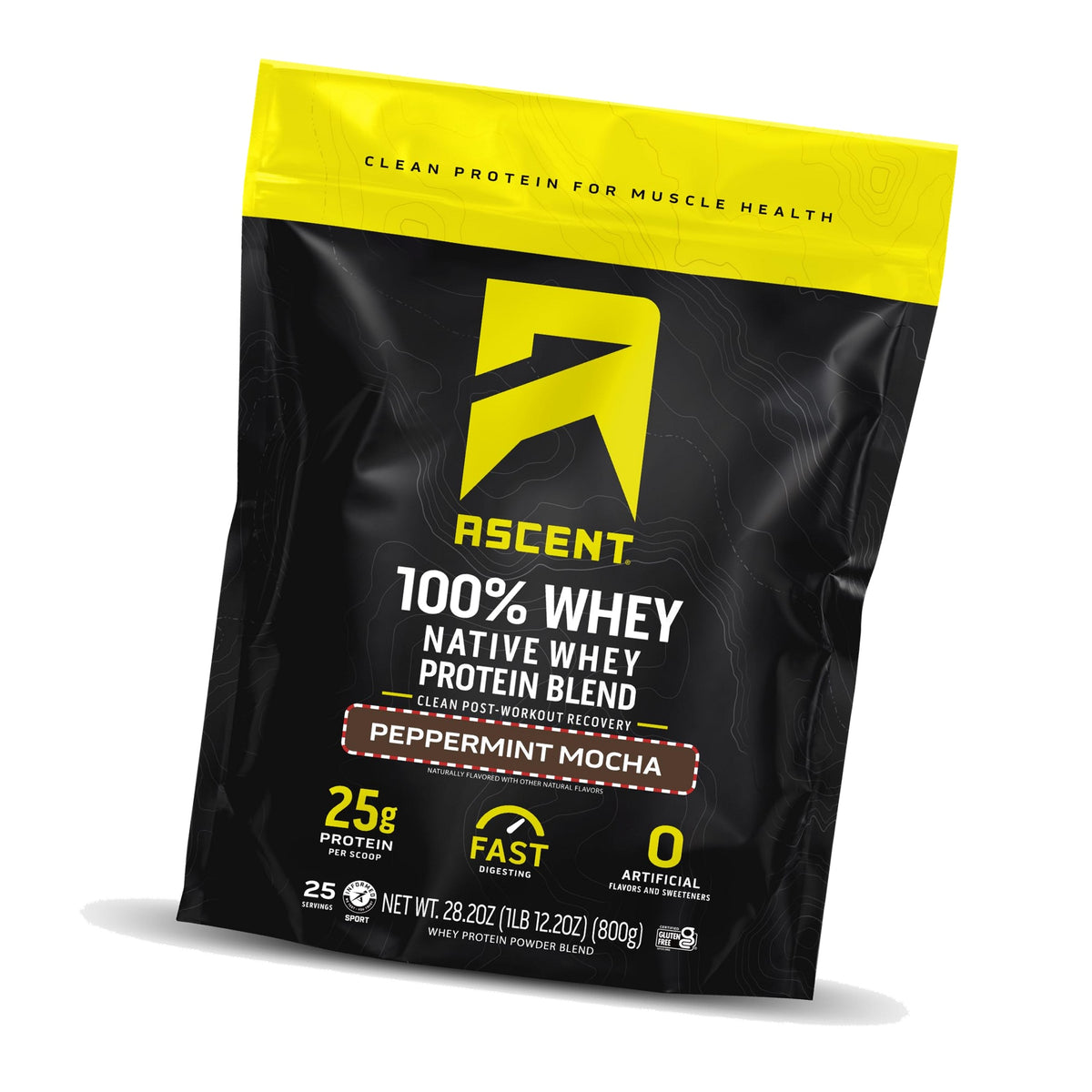 Ascent 100% Whey Protein Powder - Post Workout Whey Protein Isolate, Zero Artificial Flavors & Sweeteners, Gluten Free, 5.5g BCAA, 2.6g Leucine, Peppermint Mocha 1.7 lb