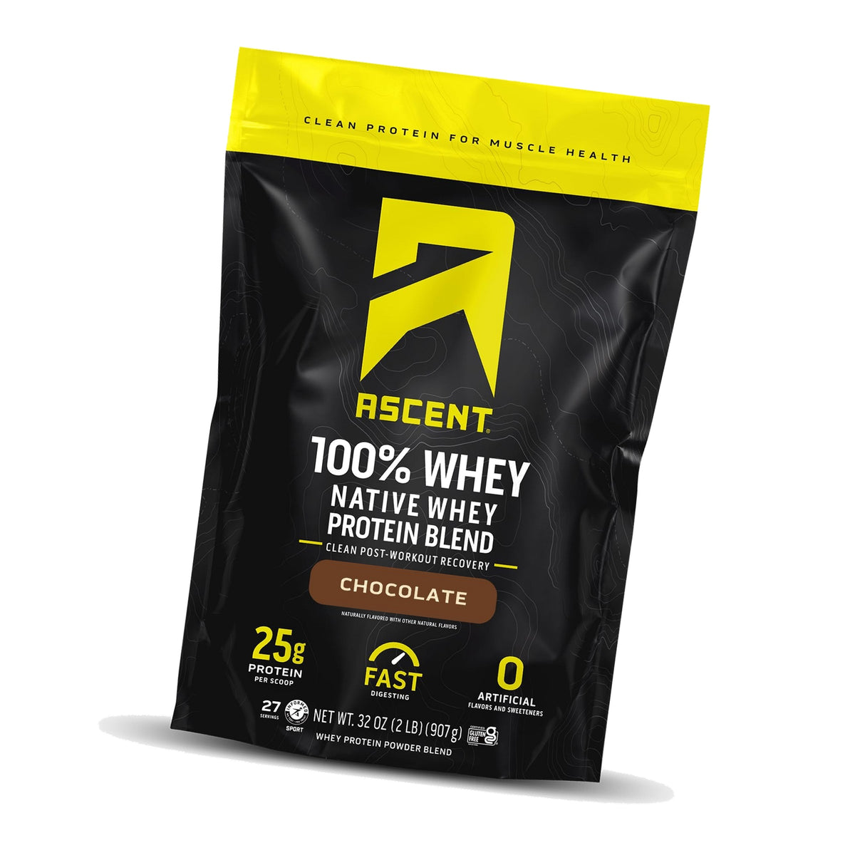 Ascent 100% Whey Protein Powder - Post Workout Whey Protein Isolate, Zero Artificial Flavors & Sweeteners, Gluten Free, 5.5g BCAA, 2.6g Leucine, Essential Amino Acids, Chocolate 2 lb