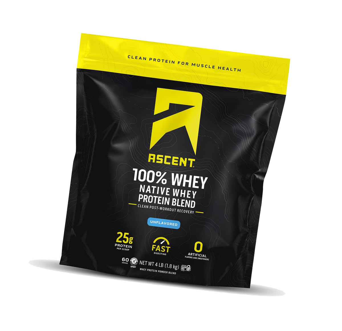 Ascent 100% Whey Protein Powder, Unflavored, 4 lb, Daily Protein
