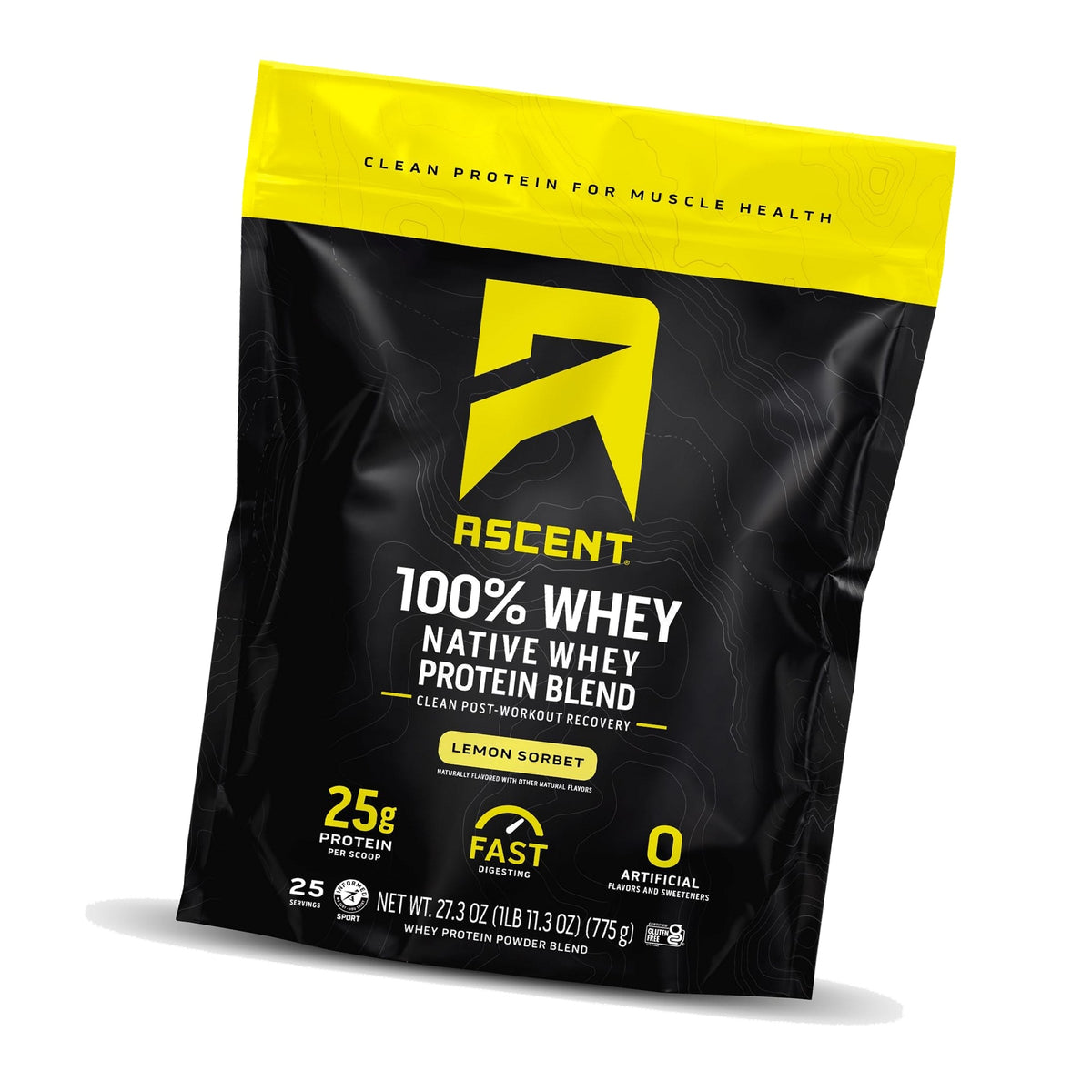 Ascent 100% Whey Protein Powder, Lemon Sorbet, 1.7 lb, Daily Protein