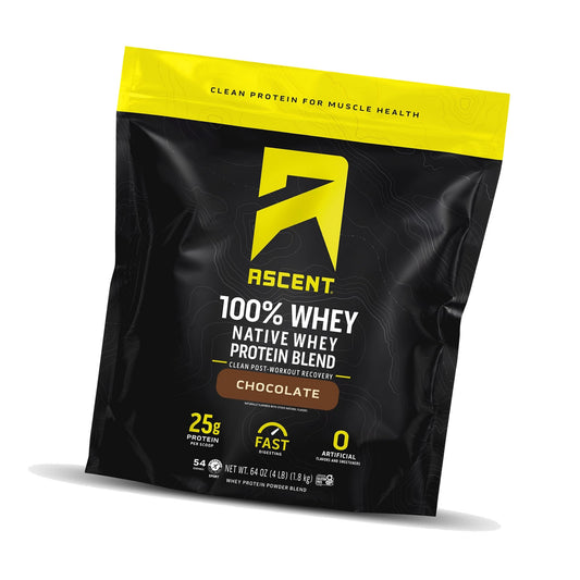 Ascent 100% Whey Protein Powder - Post Workout Whey Protein Isolate, Zero Artificial Flavors & Sweeteners, Soy & Gluten Free, 5.5g BCAA, 2.6g Leucine, Essential Amino Acids, Chocolate 4 lb