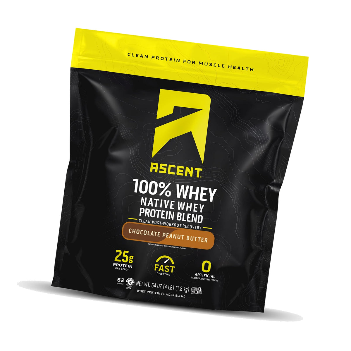 Ascent 100% Whey Protein Powder - Post Workout Whey Protein Isolate, Zero Artificial Flavors & Sweeteners, Gluten Free, 5.5g BCAA, 2.6g Leucine, Essential Amino Acids, Chocolate Peanut Butter 4 lb