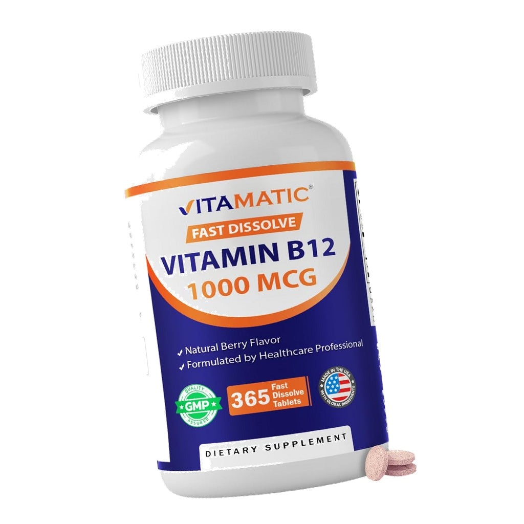 Vitamatic Vitamin B12 1000 mcg, 365 Fast Dissolve Tablets, Made in USA