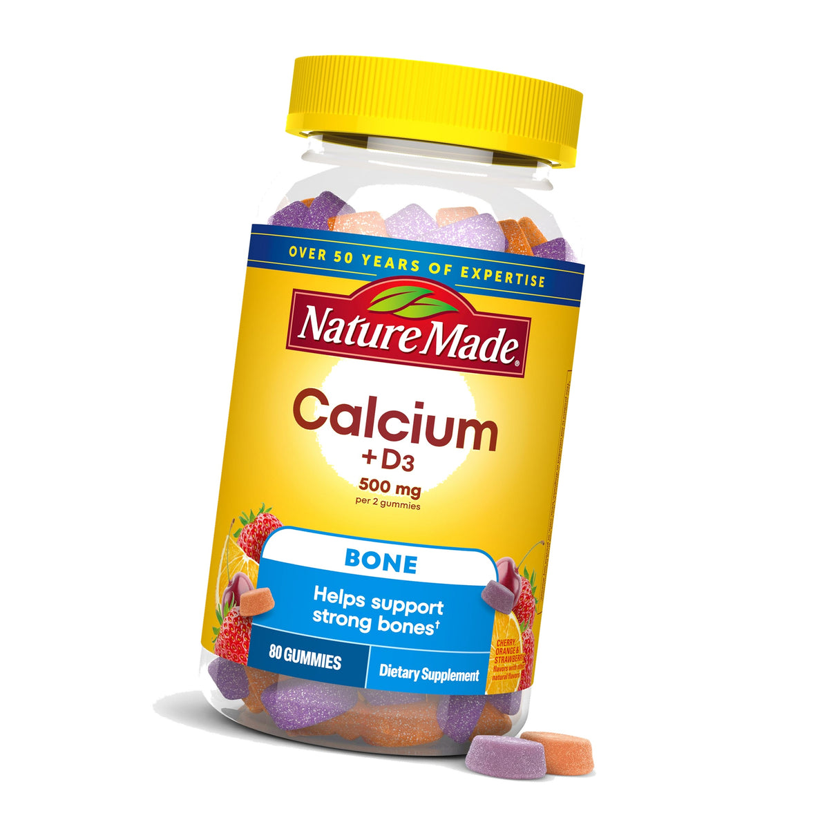 Nature Made Calcium Gummies 500 mg per Serving with Vitamin D3, 80 Gummies