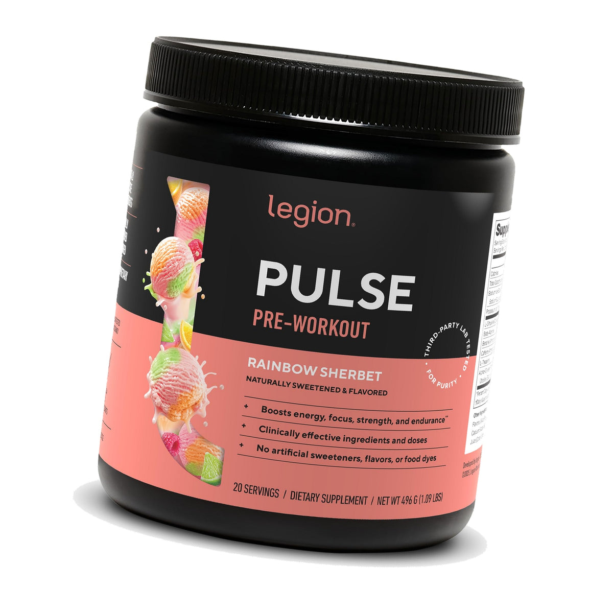 Legion Pulse Pre-Workout, 350mg Caffeine, Nitric Oxide, Rainbow Sherbet