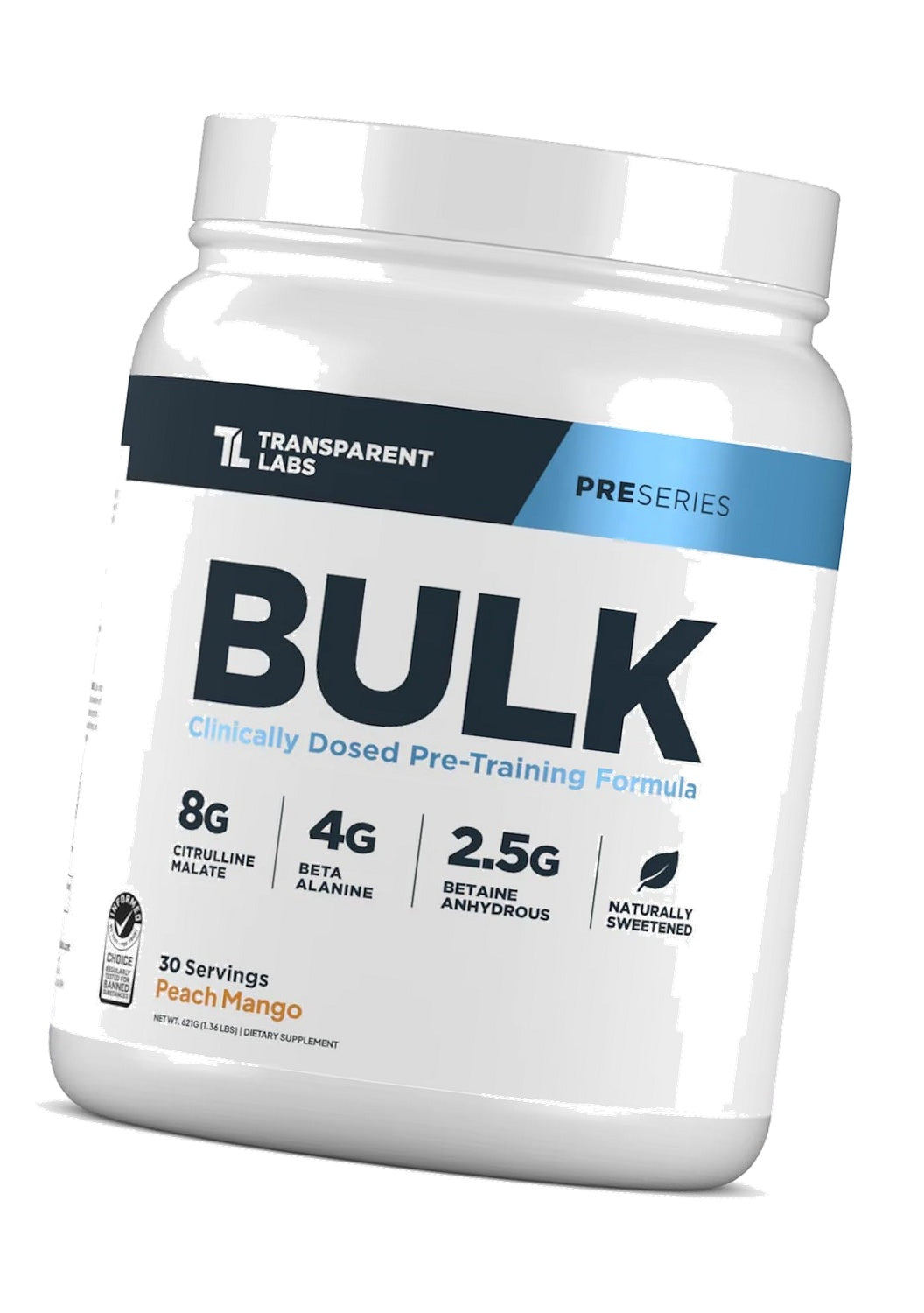 Transparent Labs Bulk Pre Workout Powder - 30 Servings, Peach Mango