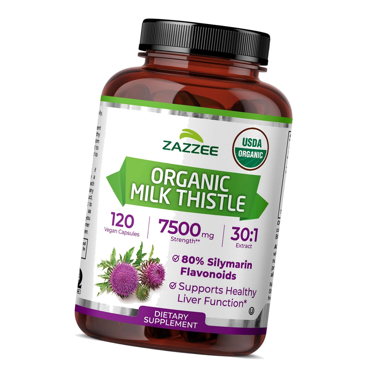 Zazzee USDA Organic Milk Thistle 30:1 Extract, 80% Silymarin, 120 Capsules