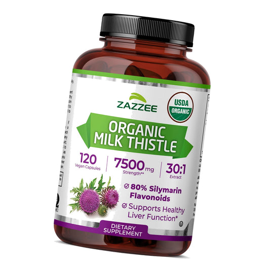 Zazzee USDA Organic Milk Thistle 30:1 Extract, 80% Silymarin, 120 Capsules