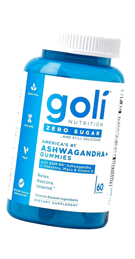 Goli Zero Sugar Ashwagandha Gummies with KSM-66, L-Theanine, Maca and Vitamin D - No Sugar Alcohols - Vegan, Keto-Friendly, Non-GMO