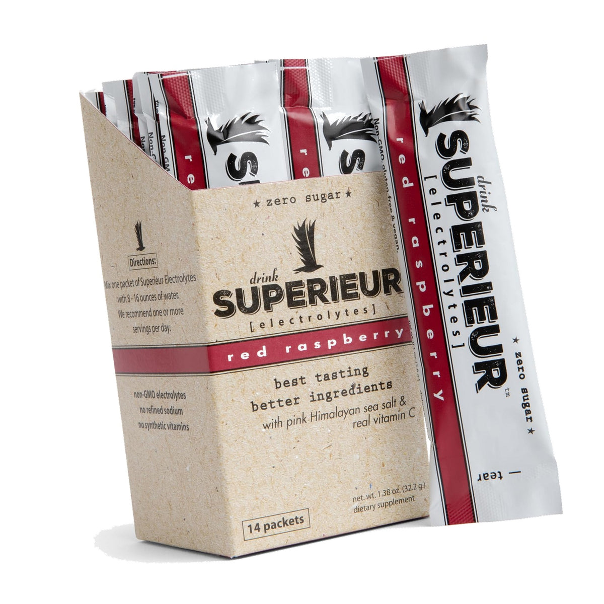 Superieur Sea Mineral Electrolyte Powder, Raspberry, 14 Packets