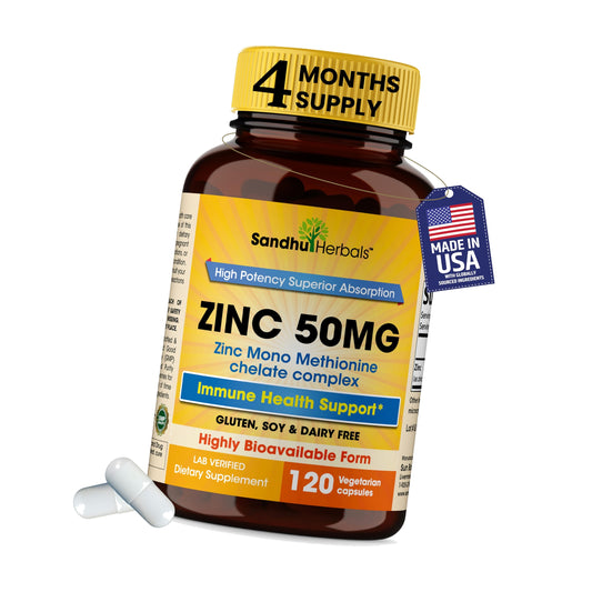 Zinc 50mg Capsules, Zinc Monomethionine Chelated Supplements, 120 Count