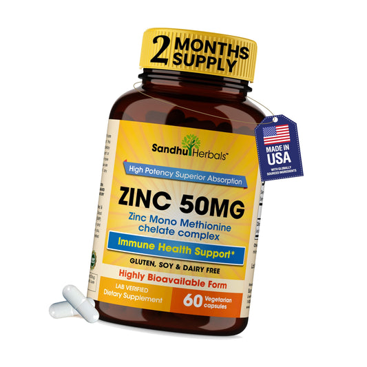 Zinc 50mg Capsules, Zinc Monomethionine Chelated Supplements, 60 Count
