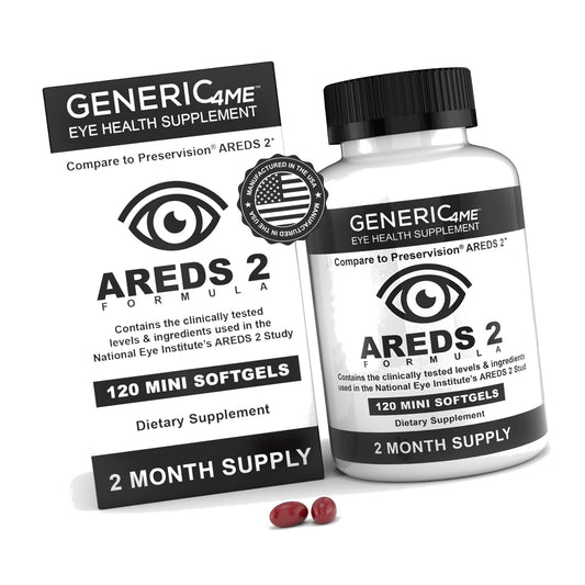 GENERIC4ME AREDS 2 SoftGels, 500 mg Vitamin C, 400 IU Vitamin E, 10 mg Lutein, 2 mg Zeaxanthin, 80 mg Zinc, 2 mg Copper - Supports Eye Health - Easy to Swallow 120 Mini SoftGels (Two Month Supply)