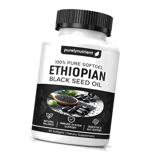 PURELYNUTRIENT Ethiopian Black Seed Oil Capsules 4.64% Thymoquinone – Organic Cold Pressed Black Cumin Seed Oil Softgels, Non-GMO, Gluten-Free, 60 Softgels (1)