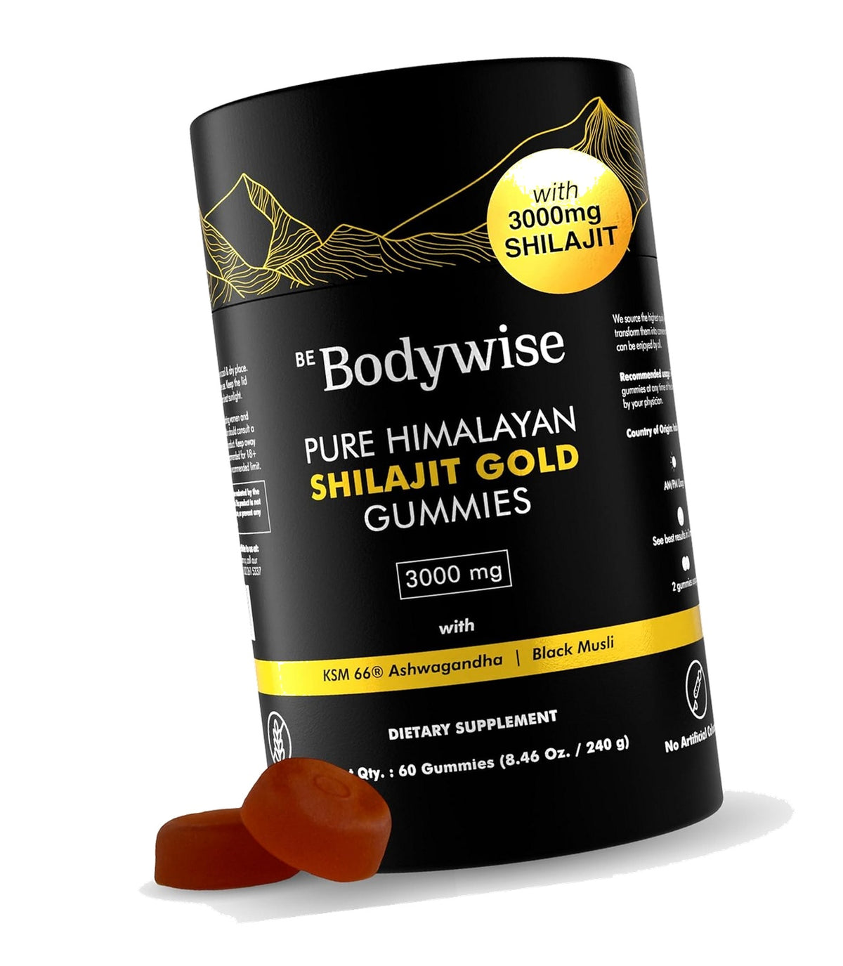 Be Bodywise Pure Himalayan Shilajit Gummies Gold I Lab Tested I No Added Sugar I Ashwagandha, Gokshura| Fulvic Acid & 85+ Trace Minerals I for Men, Women I Non-GMO I 100% Natural & Organic I 60 Gummy
