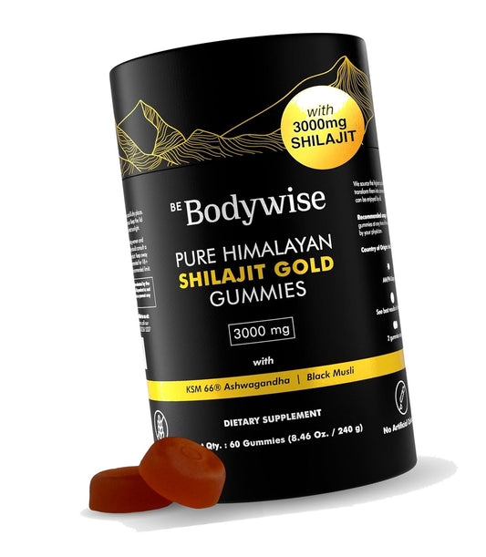 Be Bodywise Pure Himalayan Shilajit Gummies Gold I Lab Tested I No Added Sugar I Ashwagandha, Gokshura| Fulvic Acid & 85+ Trace Minerals I for Men, Women I Non-GMO I 100% Natural & Organic I 60 Gummy