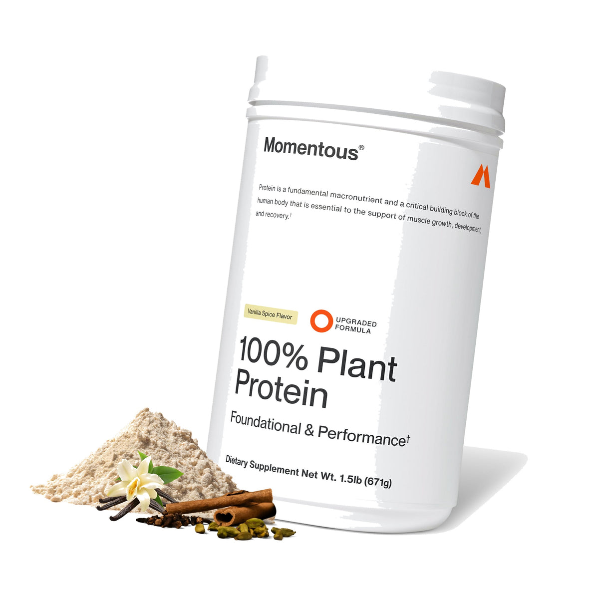 Momentous Vegan Protein Powder, 20g Pea & Rice Blend Protein, Vanilla Spice