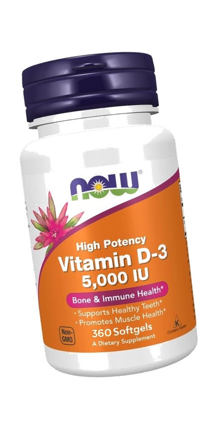 Now Foods Vitamin D3 (Cholecalciferol) - 5,000 IU, 360 Softgels - High Potency Bone Health and Immunity Support Supplement, Mood Booster - Halal, Kosher - 360 Count (Pack of 1)