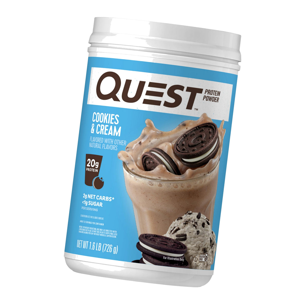 Quest Nutrition Cookies & Cream Protein Powder, 20g Protein, 1g Sugar, Low Carb, Gluten Free, 1.6 Pound, 24 Servings