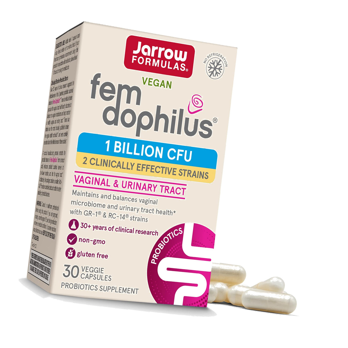 Jarrow FemDophilus Probiotics, Vaginal & Urinary Tract Support, 30 Capsules