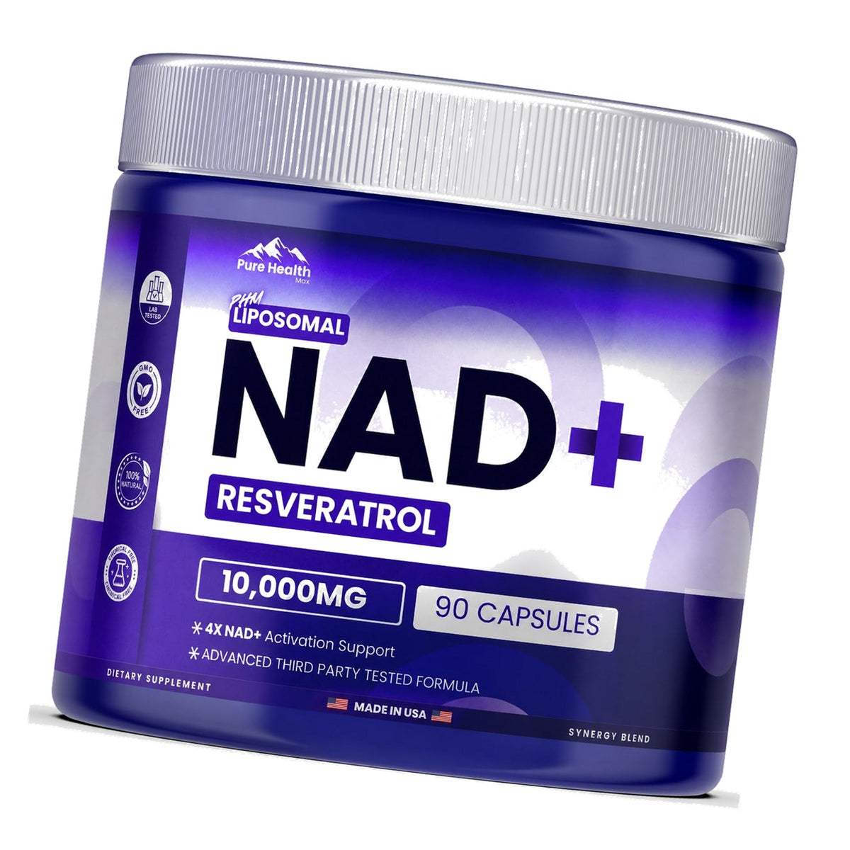 PURE HEALTH MAX PHM NAD Resveratrol Supplement - NAD+ Liposomal Supplements for Men and Women | NMN & NMNH Alternative | 90 Capsules, 1 Months Supply