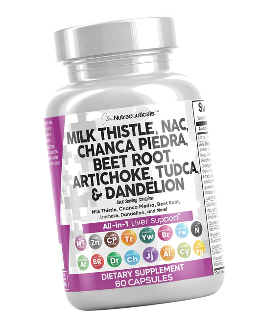 Clean Nutraceuticals Milk Thistle NAC Chanca Piedra Beet Root Artichoke Astragalus Dandelion Root - Liver Cleanse Detox & Repair Supplement Plus TUDCA Choline & Ginger - 1Pack