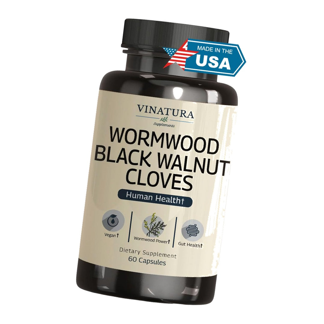 VINATURA Wormwood Black Walnut Clove Capsules - Cleanse, Detox, Intestinal Guard Formula Supplement for Humans, with Wormwood herb, Black Walnut Extract Combination, 60 Capsules