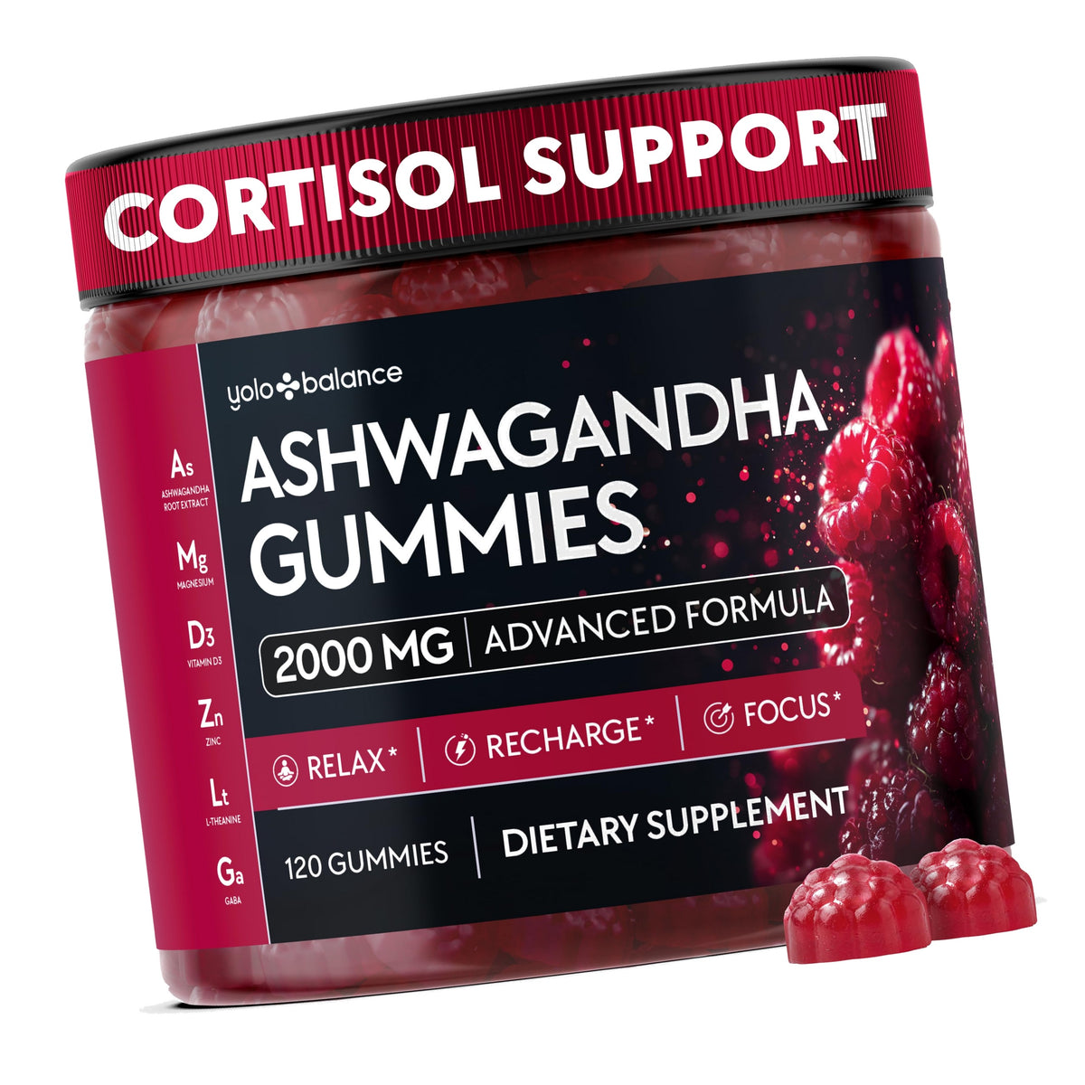 Ashwagandha Gummies 2000mg, Raspberry Flavor (120 Count) - Supplement