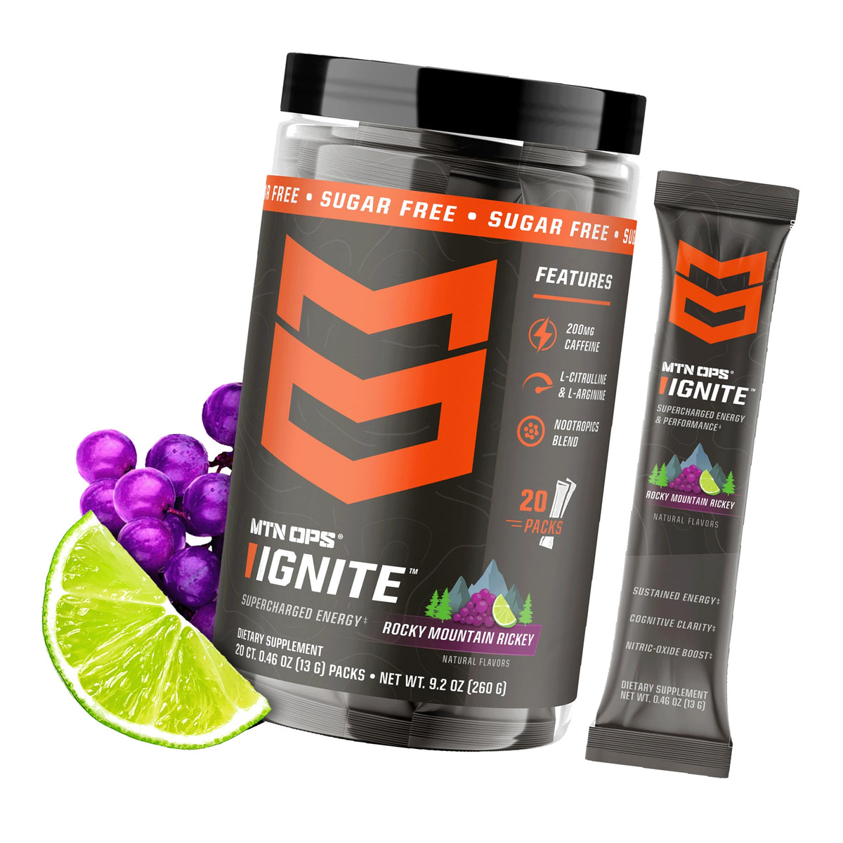 MTN OPS Ignite Energy Powder, Zero Sugar, Rocky Mountain Rickey