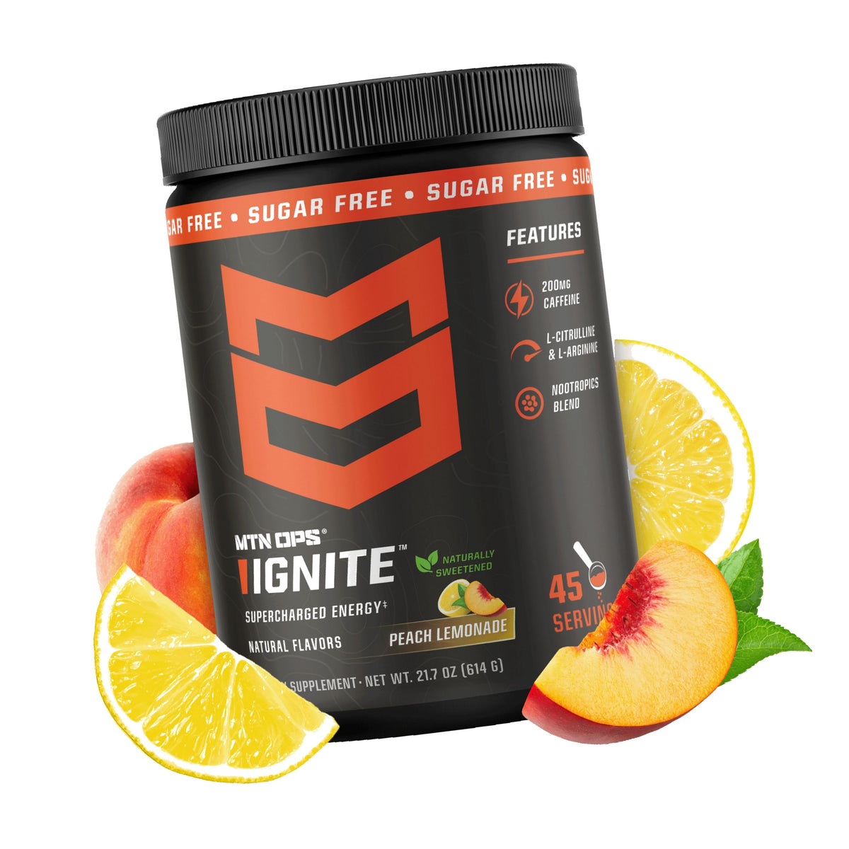 MTN OPS Ignite Energy Powder, Zero Sugar, Peach Lemonade