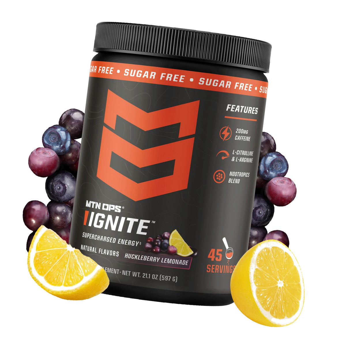 MTN OPS Ignite Energy Powder, Zero Sugar, Huckleberry Lemonade