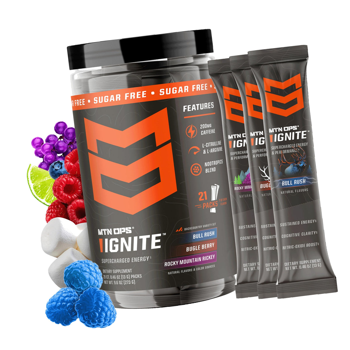 MTN OPS Ignite Energy Powder, Zero Sugar, Backcountry Flavor Variety Pack