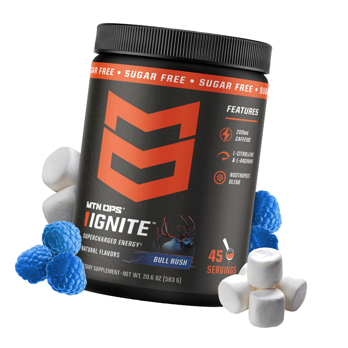 MTN OPS Ignite Energy Powder, Zero Sugar, Bull Rush