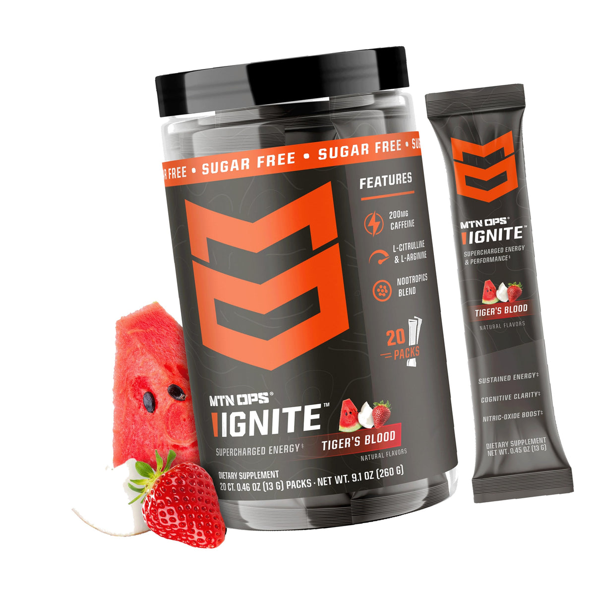 MTN OPS Ignite Energy Powder, Zero Sugar, Tiger's Blood