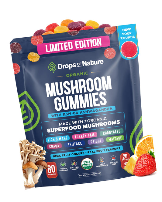 Drops Of Nature Mushrooms & Ashwagandha KSM-66 Gummies - Sour Rounds, 80 ct
