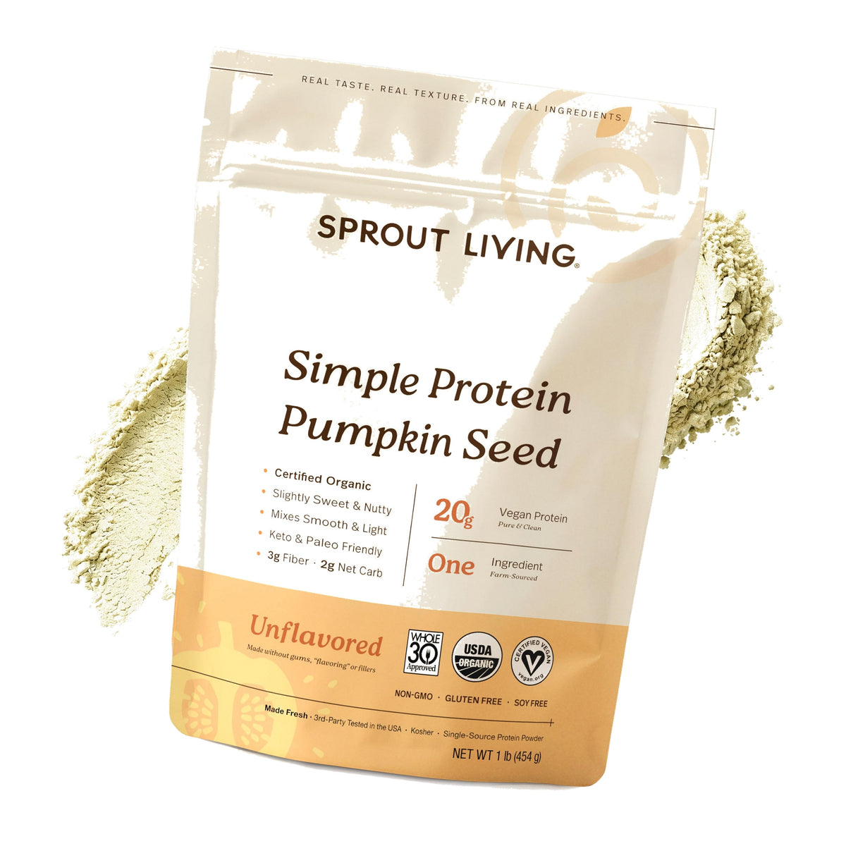 Sprout Living Organic Pumpkin Seed Protein Powder, Unflavored, 20 Grams of Plant Based Protein Powder Without Artificial Sweeteners, Non Dairy, Non-GMO, Vegan, Gluten Free (1 Pound, 14 Servings)