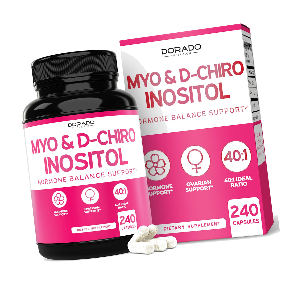 Myo-Inositol & D-Chiro Inositol Supplement For Women (240 Capsules, 2050mg Per Serving Ideal 40:1 Ratio Myo Inositol) Hormone Balance for Women - Third Party Tested, Vegan Safe & USA Made - 240 Count