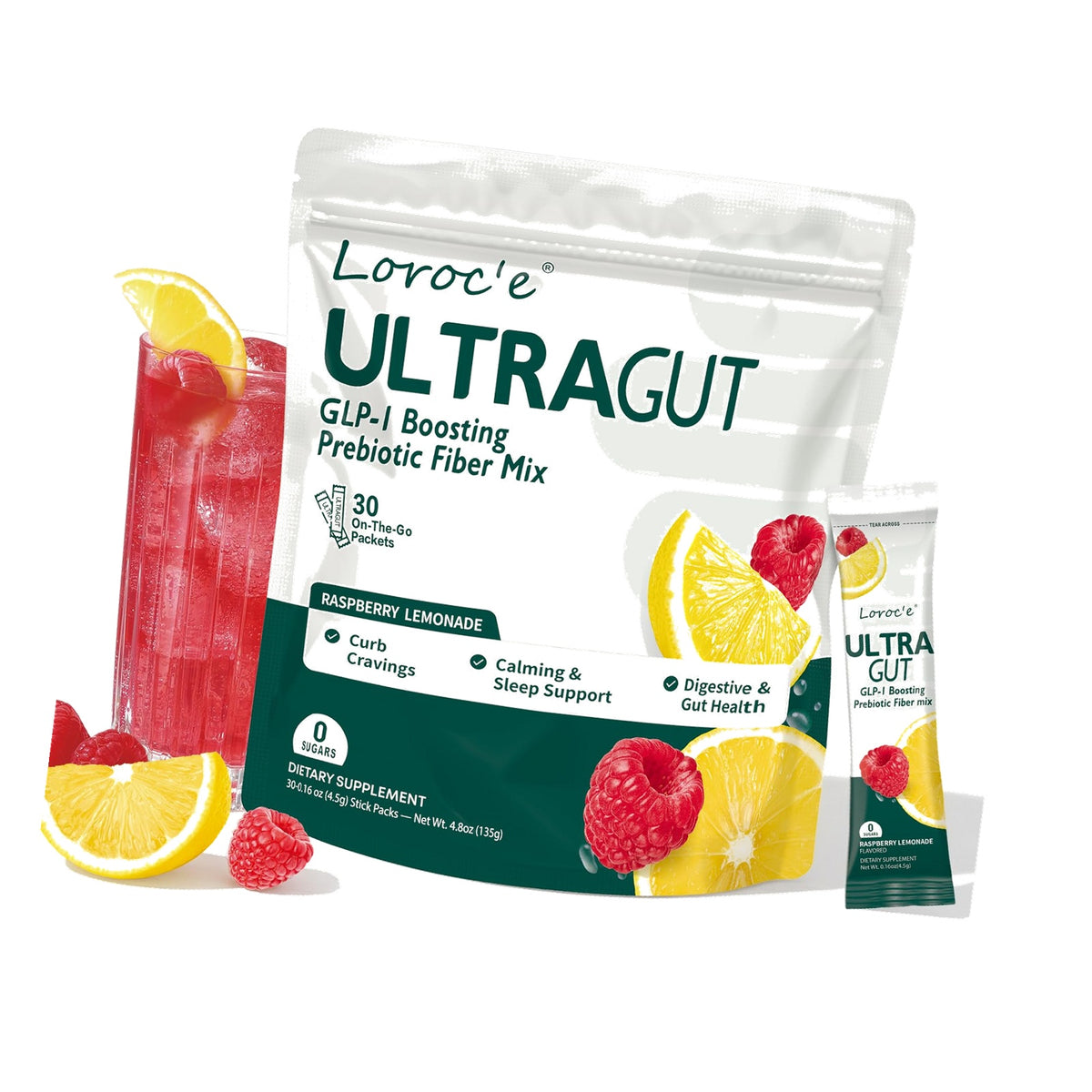 UltraGut GLP-1 Booster Fiber Mix Drink, Raspberry Lemonade, 30 Servings