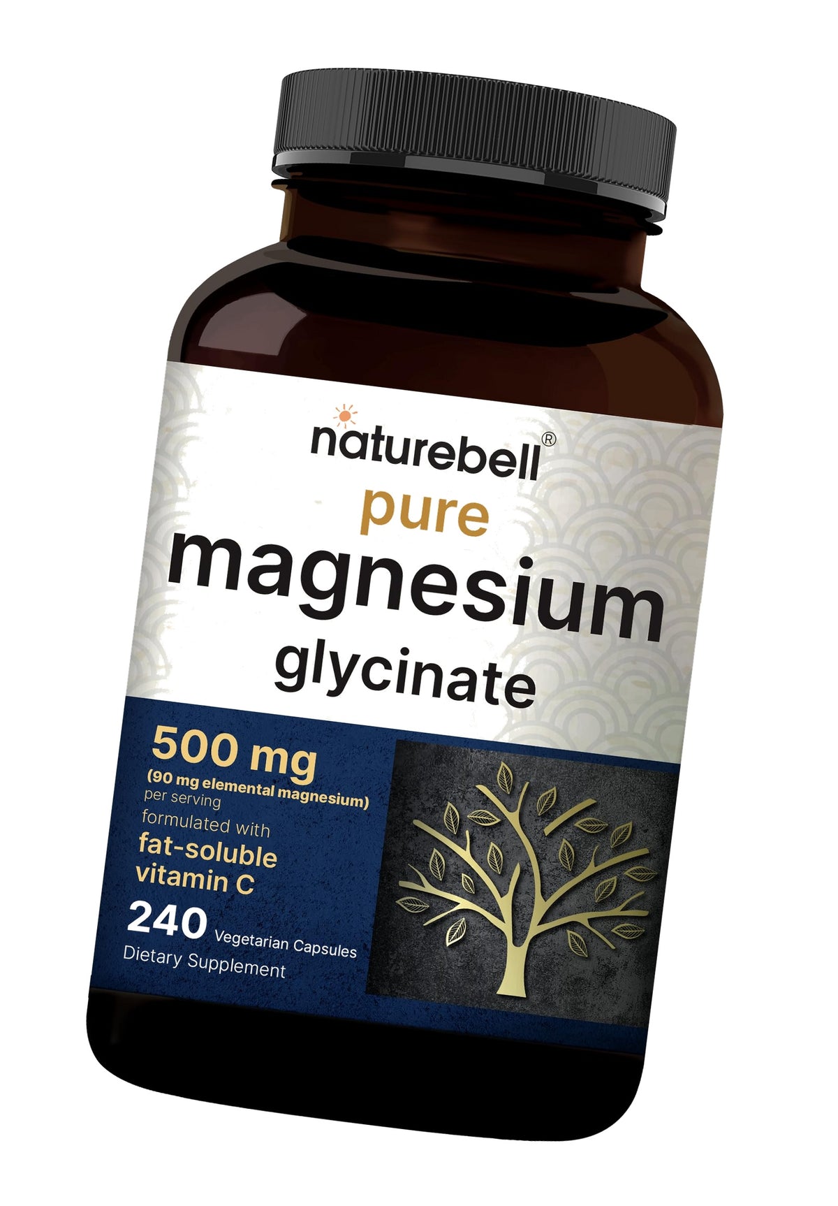 NatureBell Pure Magnesium Glycinate 500mg Per Serving, 240 Veggie Capsules