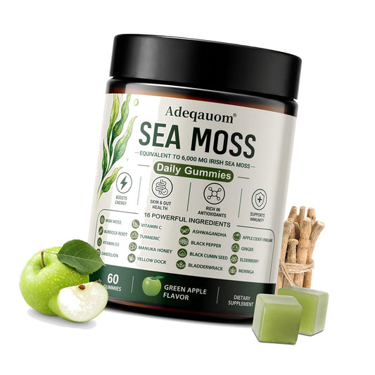 Sea Moss Gummies 16-in-1 for Men & Women Immune, Digestion, Energy, Natural Black Seed Oil Ashwagandha Turmeric Bladderwrack Vitamin C D3 Elderberry Manuka Dandelion Yellow Dock Apple Cider Vinegar