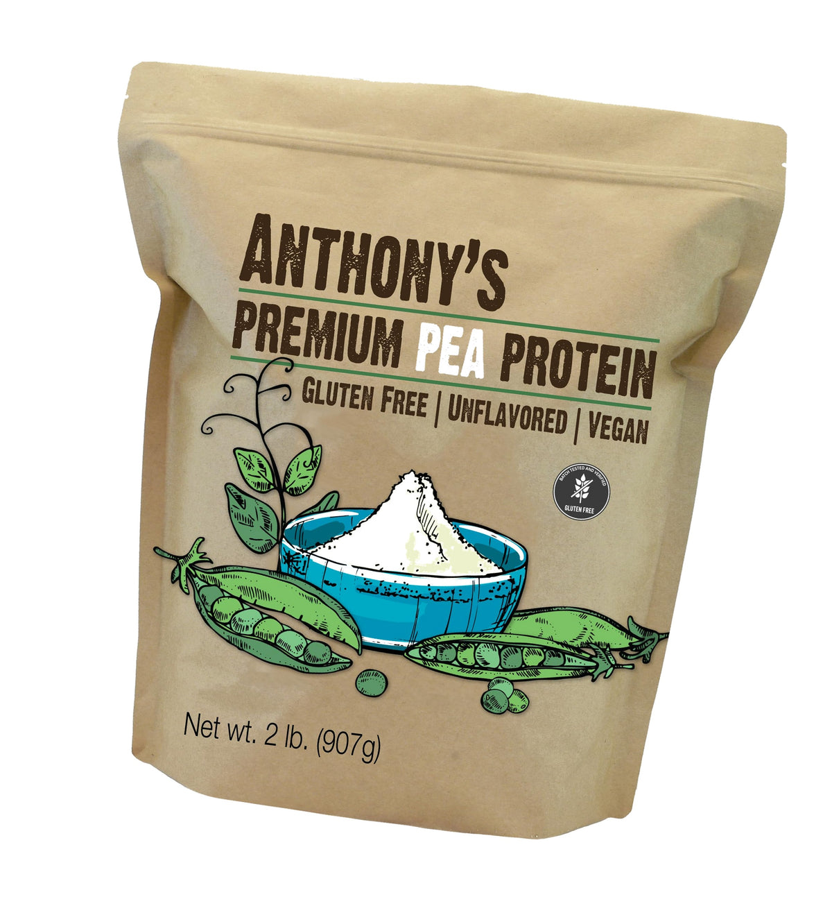 Anthony's Premium Pea Protein, 2 lb, Plant Based, Gluten Free, Unflavored, Vegan, Keto Friendly, Made from Peas