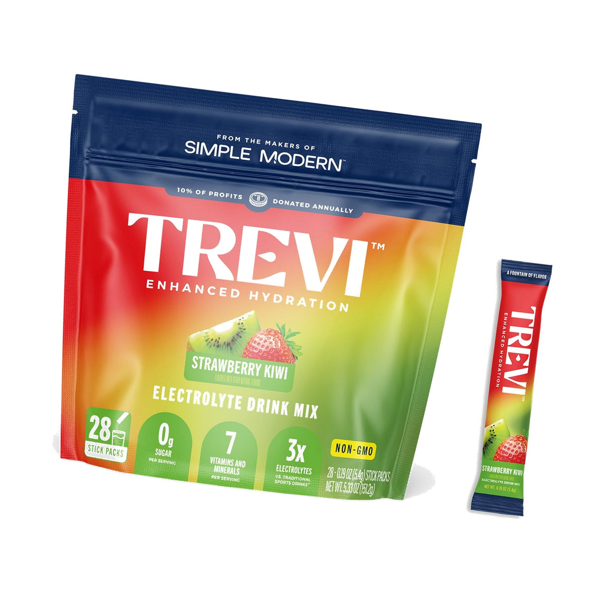 TREVI Electrolytes Powder Packets, Sugar Free Hydration, Strawberry Kiwi
