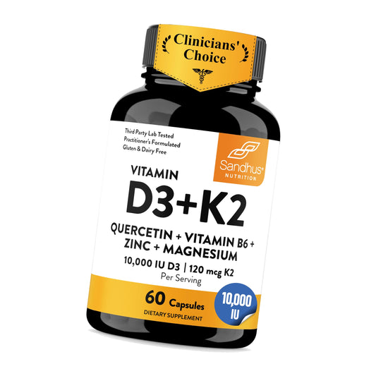 Vitamin D3 K2 10000 IU 120mcg Magnesium Zinc B6 Quercetin Capsules 60 Ct