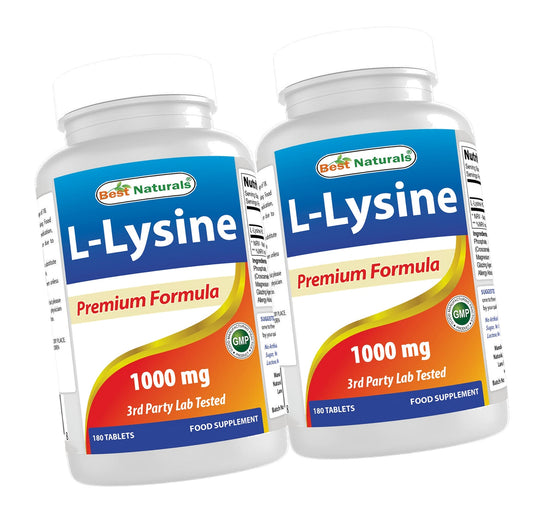 Best Naturals L-Lysine 1000mg 180 Tablets (180 Count (Pack of 1)) (2 Bottles)