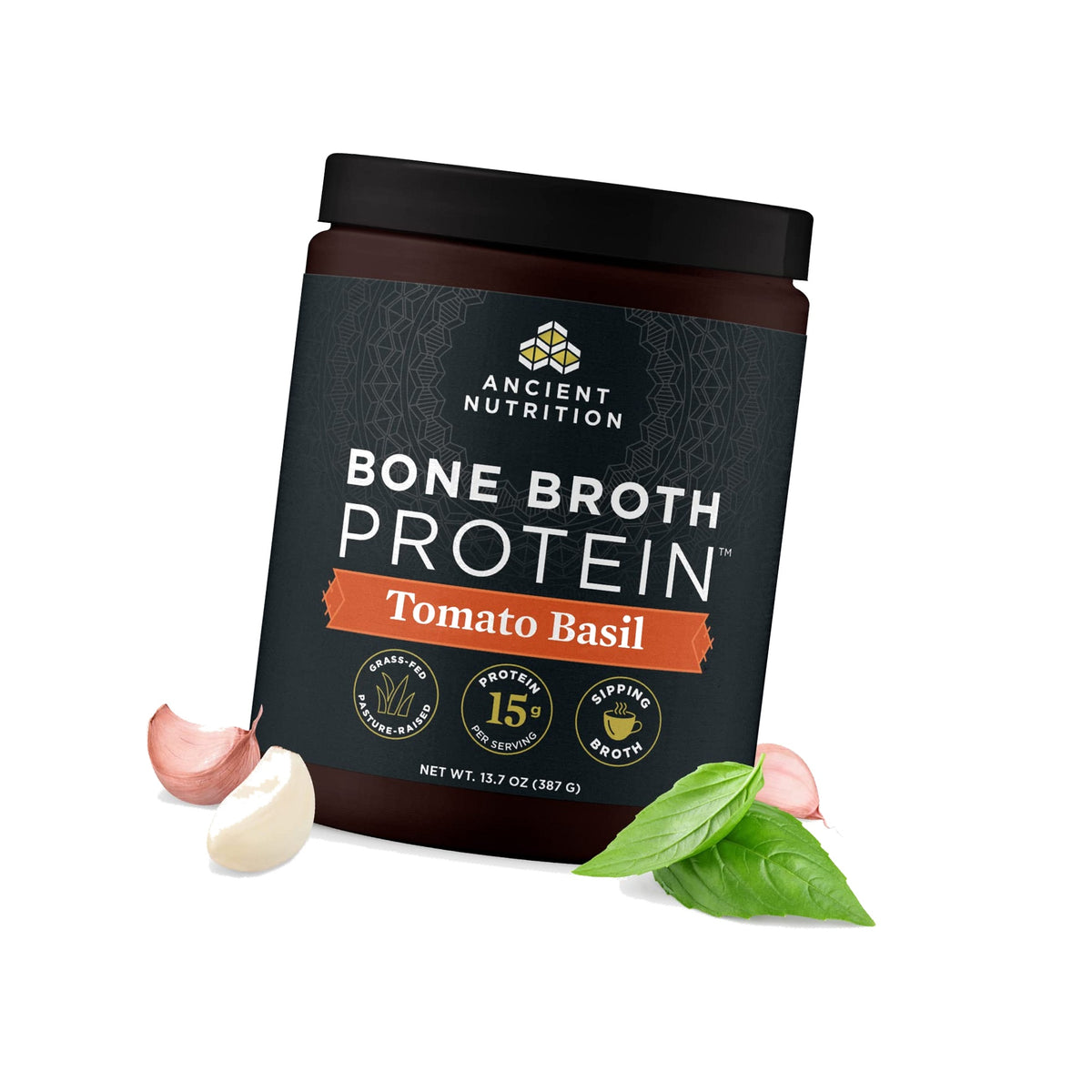 Ancient Nutrition Grass Fed Bone Broth Protein Powder, Tomato Basil