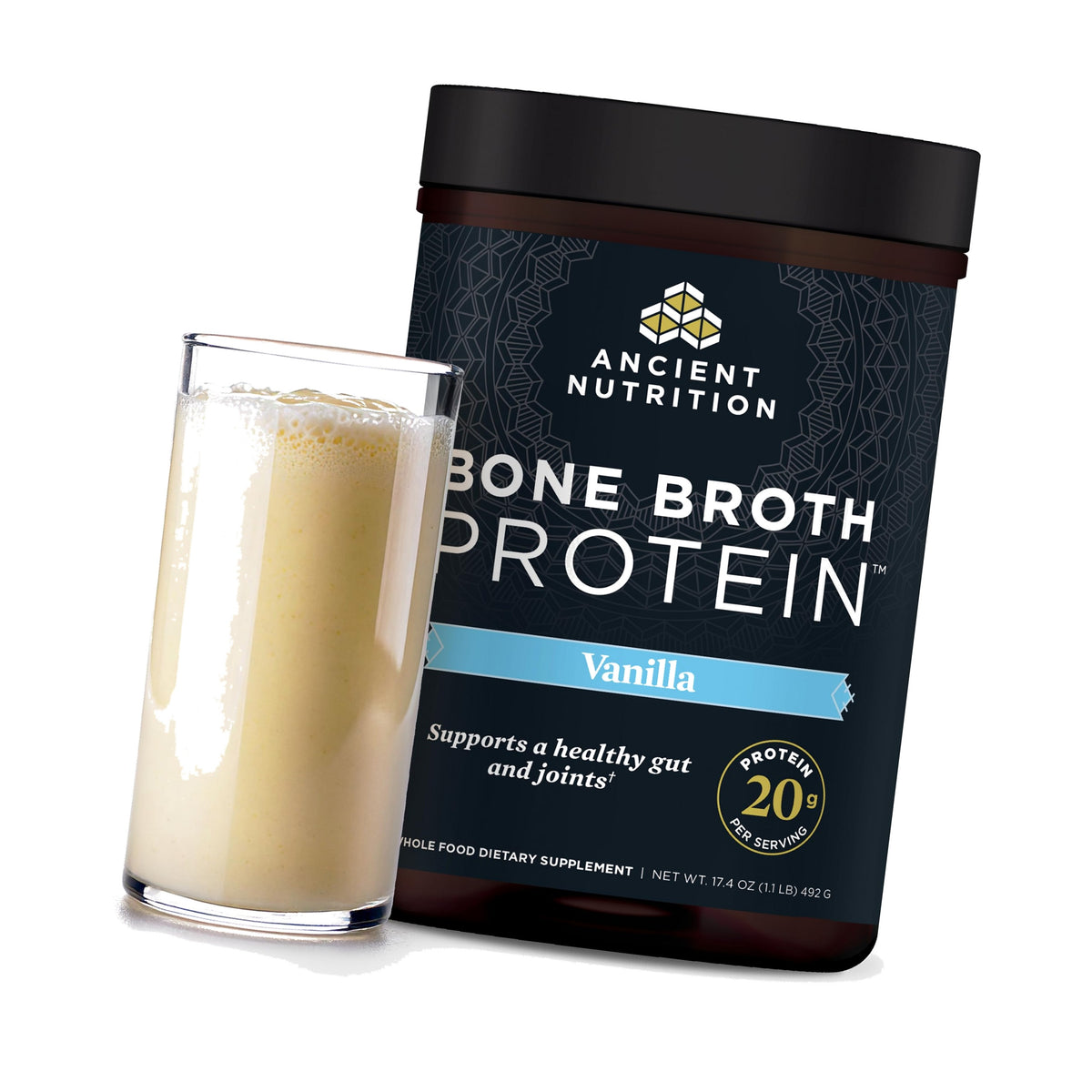 Ancient Nutrition Grass Fed Bone Broth Protein Powder, Vanilla