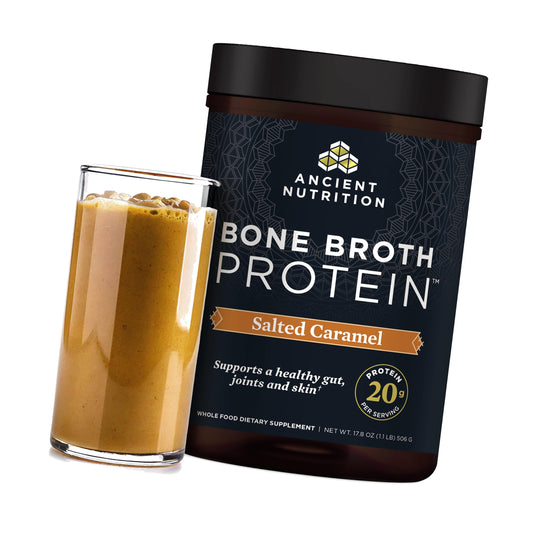 Ancient Nutrition Grass Fed Bone Broth Protein Powder, Salted Caramel