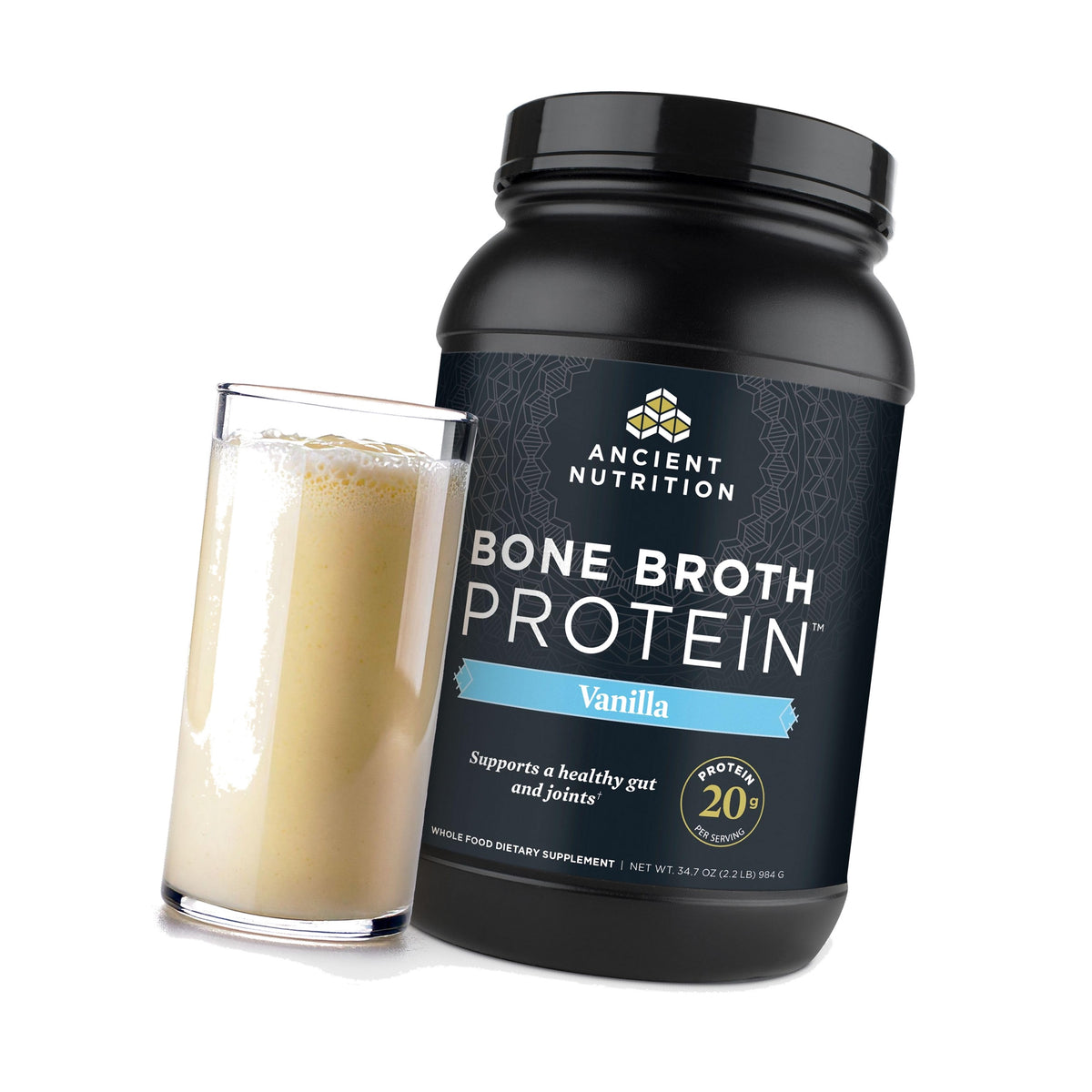 Ancient Nutrition Grass Fed Bone Broth Protein Powder, Vanilla