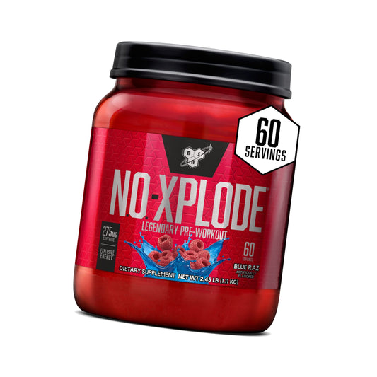 BSN N.O.-XPLODE Pre Workout Powder with Creatine, Blue Raz, 60 Servings
