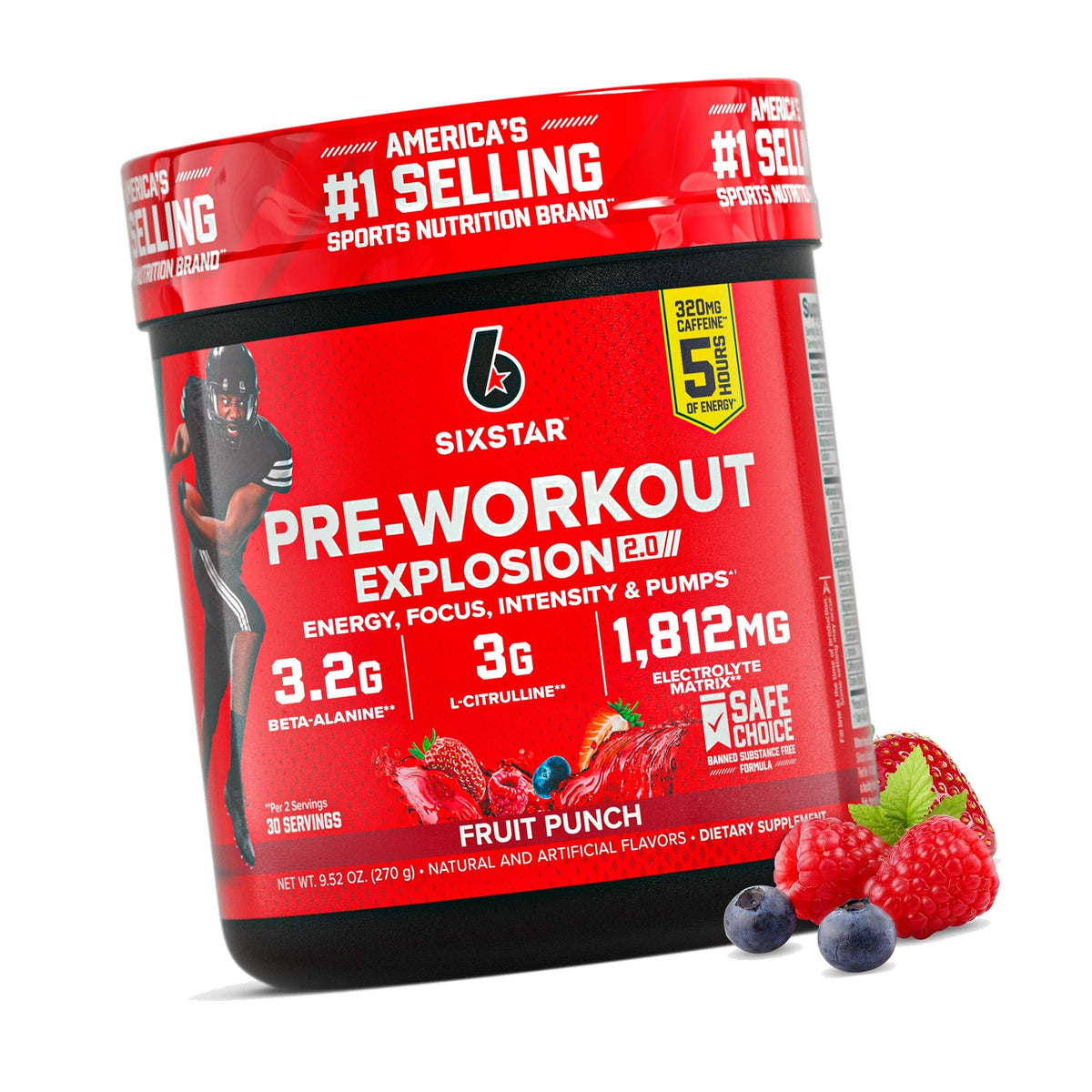 Six Star Pre-Workout Powder for Men & Women, Fruit Punch, 30 Servings
